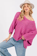 SAGE + FIG Distressed Asymmetrical Open Stitch Sweater - Velora Luxury Fashion