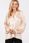 SAGE + FIG Notched Long Sleeve Blouse - Velora Luxury Fashion