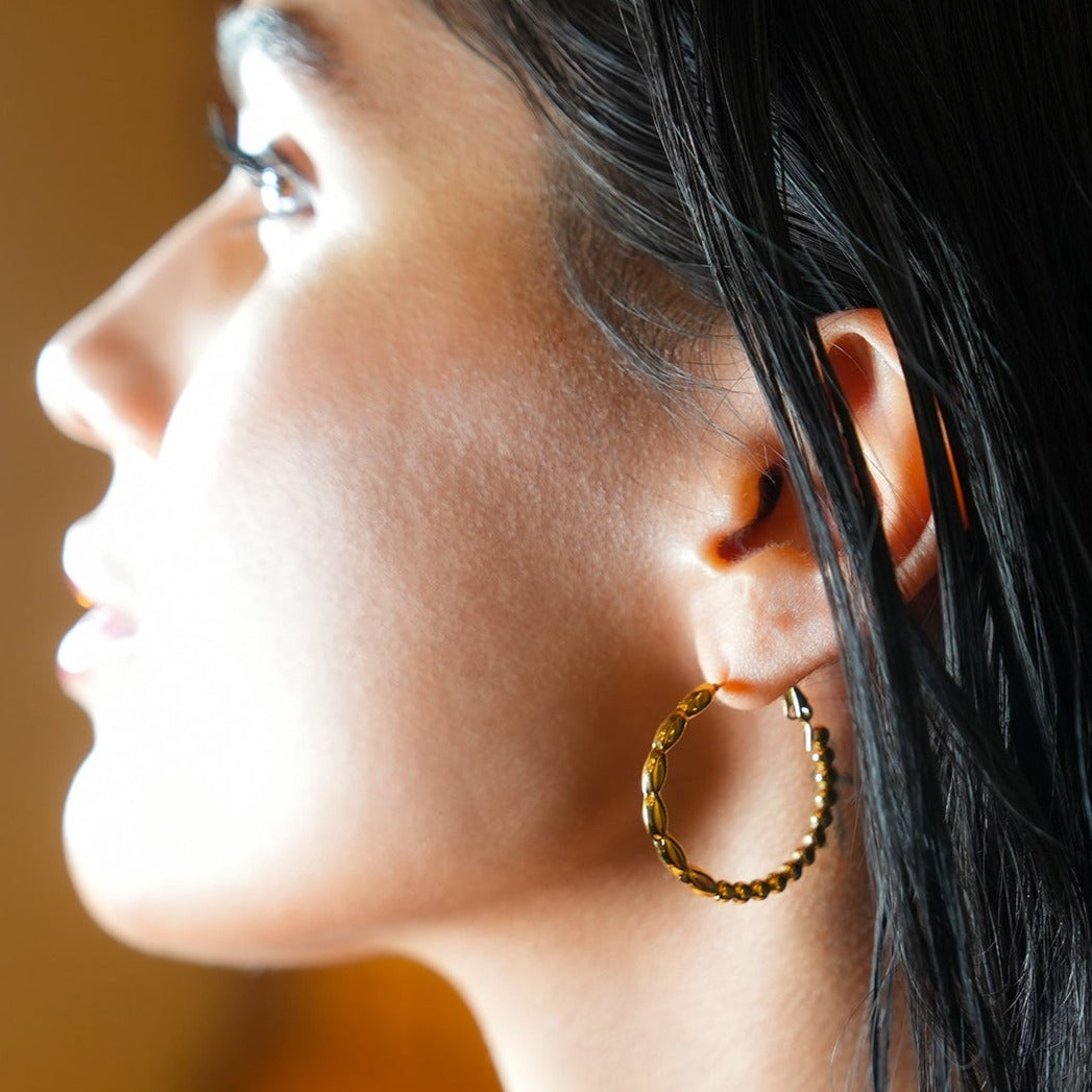 SAOREI: Dual Beaded Hoop Earrings - Velora Luxury Fashion