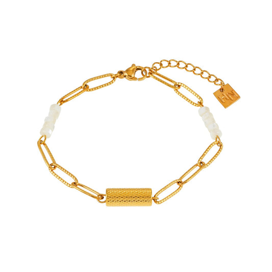 SEDONA Bracelet: Natural Shell & Gold Paper-Clip Chain Combination with an Art Deco Pendent - Velora Luxury Fashion