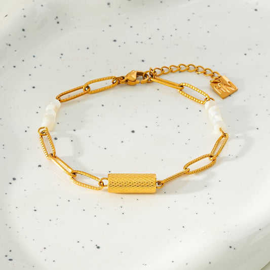 SEDONA Bracelet: Natural Shell & Gold Paper-Clip Chain Combination with an Art Deco Pendent - Velora Luxury Fashion