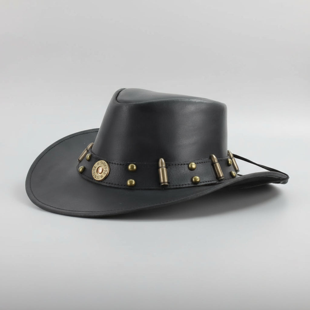 Shapeable Cowboy Hat with 12 Gauge Bullet Slice & Embellishments - Velora Luxury Fashion