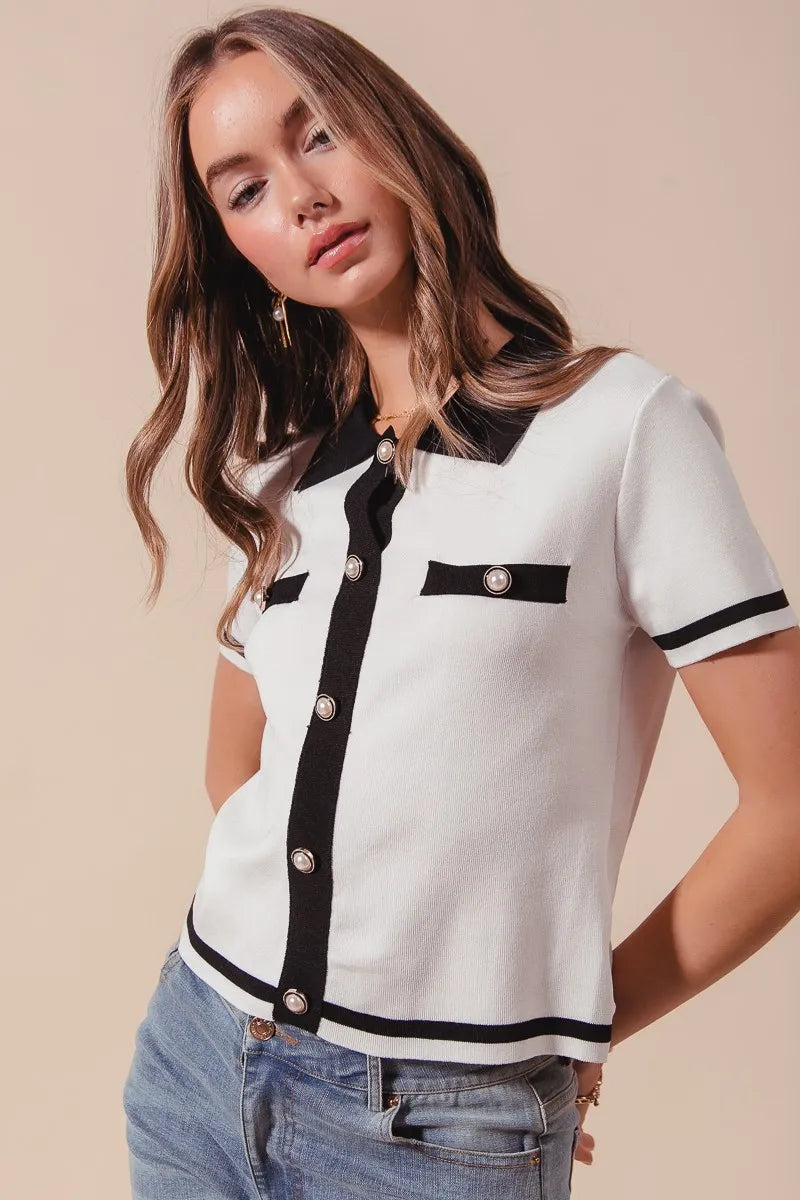 SO ME Button Down Knitted Sweater Shirt Top - Velora Luxury Fashion