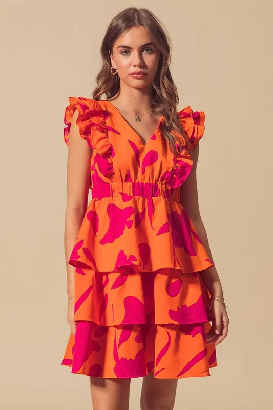 SO ME Floral V Neck Layered Dress with Elasticized Waist - Velora Luxury Fashion