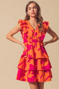 SO ME Floral V Neck Layered Dress with Elasticized Waist - Velora Luxury Fashion