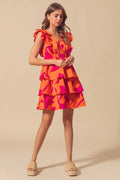 SO ME Floral V Neck Layered Dress with Elasticized Waist - Velora Luxury Fashion
