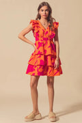 SO ME Floral V Neck Layered Dress with Elasticized Waist - Velora Luxury Fashion