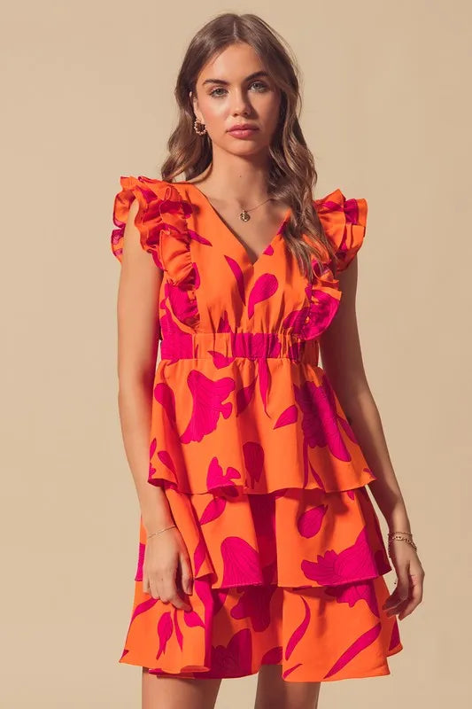 SO ME Floral V Neck Layered Dress with Elasticized Waist - Velora Luxury Fashion