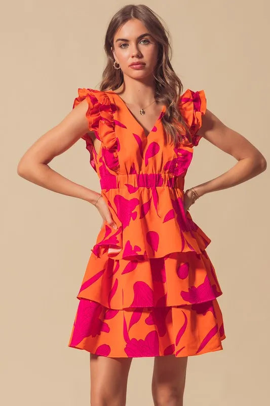 SO ME Floral V Neck Layered Dress with Elasticized Waist - Velora Luxury Fashion