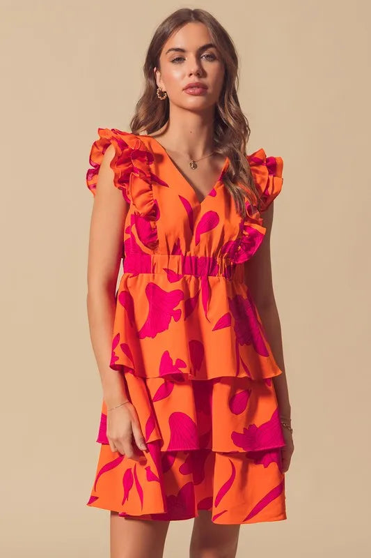 SO ME Floral V Neck Layered Dress with Elasticized Waist - Velora Luxury Fashion