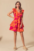 SO ME Floral V Neck Layered Dress with Elasticized Waist - Velora Luxury Fashion