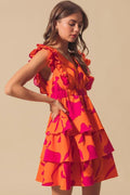 SO ME Floral V Neck Layered Dress with Elasticized Waist - Velora Luxury Fashion