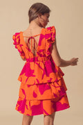 SO ME Floral V Neck Layered Dress with Elasticized Waist - Velora Luxury Fashion