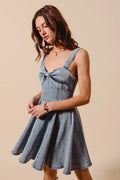 SO ME Mineral Washed Bow Ribbon Denim Flare Dress - Velora Luxury Fashion