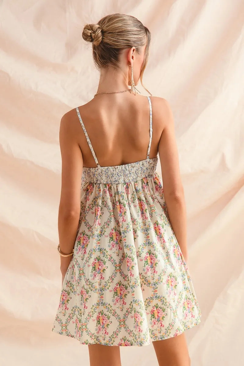 SO ME Mixed Floral Print Sleeveless Mini Dress - Velora Luxury Fashion