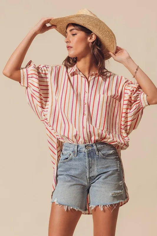 SO ME Multicolored Stripe Button Down Shirt - Velora Luxury Fashion