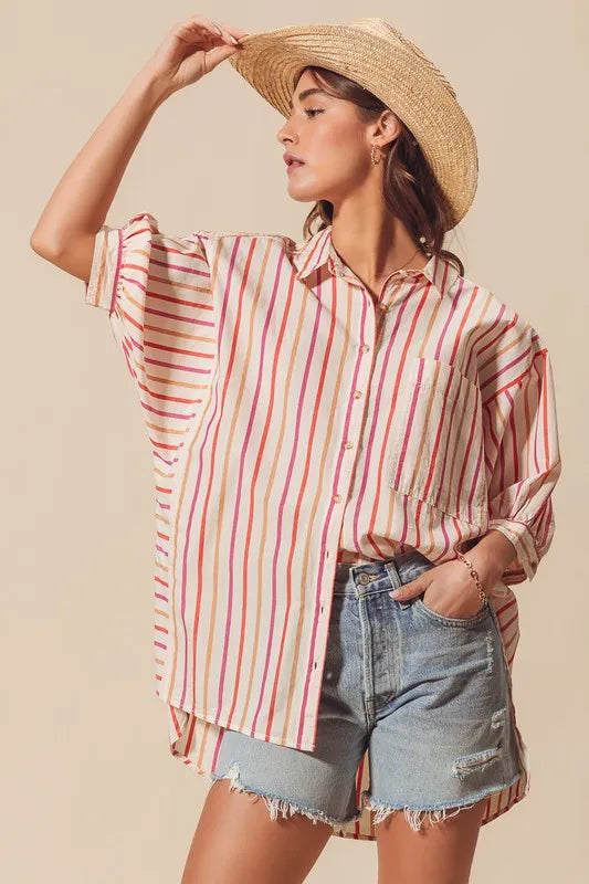 SO ME Multicolored Stripe Button Down Shirt - Velora Luxury Fashion