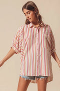 SO ME Multicolored Stripe Button Down Shirt - Velora Luxury Fashion