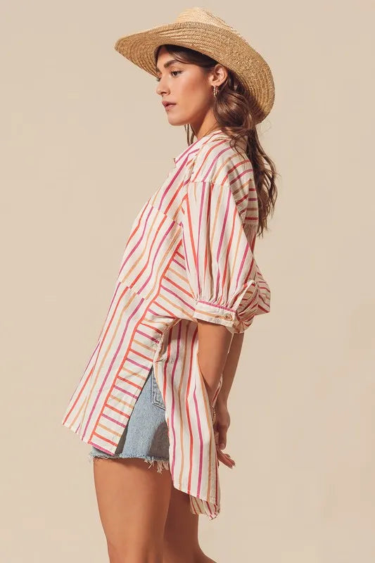 SO ME Multicolored Stripe Button Down Shirt - Velora Luxury Fashion