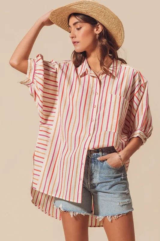 SO ME Multicolored Stripe Button Down Shirt - Velora Luxury Fashion