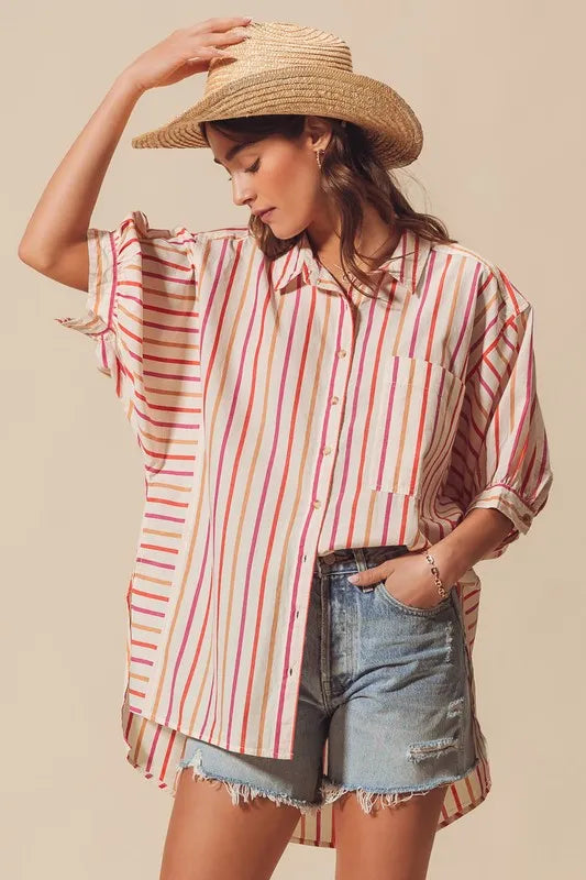 SO ME Multicolored Stripe Button Down Shirt - Velora Luxury Fashion