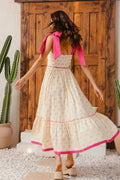 SO ME Ribbon Flowy Maxi Dress with Contrast Trim - Velora Luxury Fashion