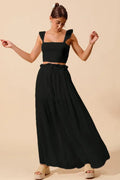SO ME Smocked Top and Flowy Maxi Skirt Set - Velora Luxury Fashion