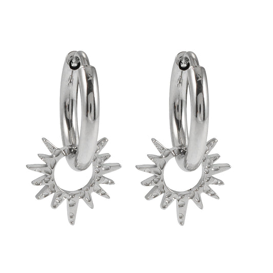 SONNE White Gold (Silver Toned): Vintage Inspired Hoops with Textured Star Charms - Velora