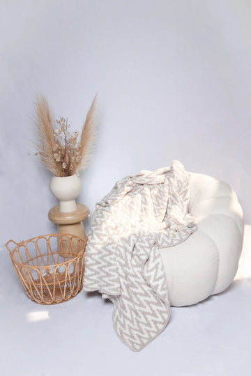 Greige & White Chevron Print Extended Throw