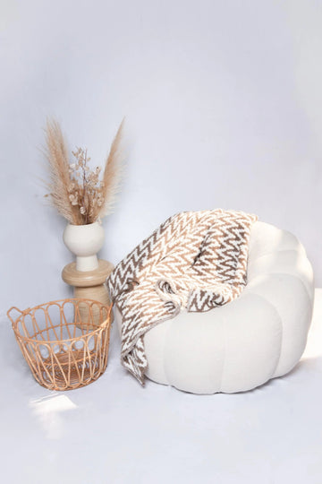 Mushroom & White Chevron Print Extended Throw