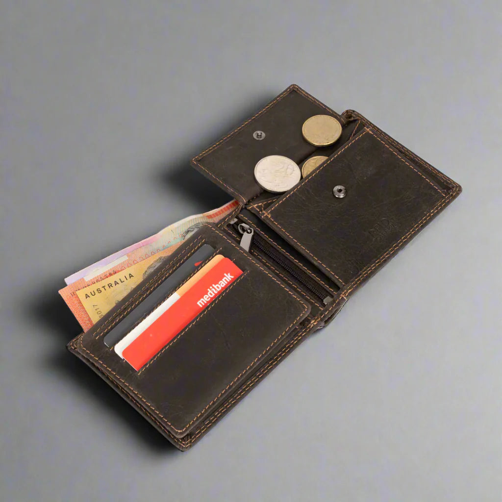 Greenwood Leather Men's Wallet. RFID-Blocking Oil Pull-Up Leather Boutique of Leathers/Open Road