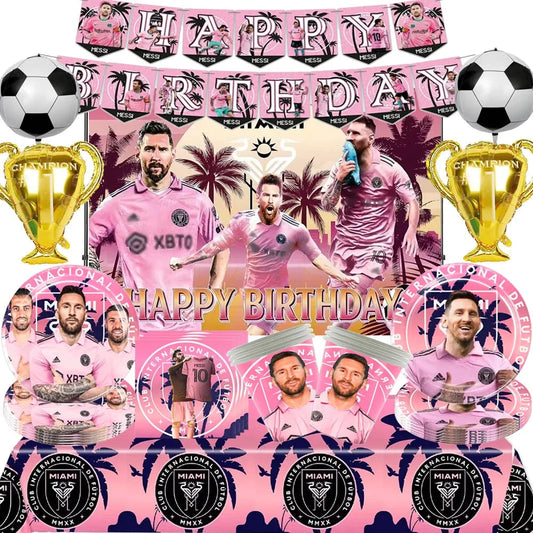 Soccer Club Stars AMessi Birthday Decor Football Disposable Tableware Set Tablecloth Balloons Plate Boy Girl Kids Party Supplies - Velora