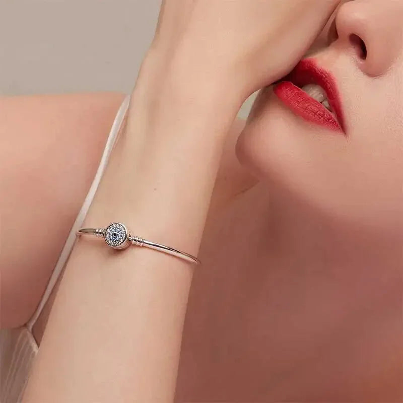 Protective Blue Evil Eye Sterling Silver Bracelet Bangle Itz Luxury
