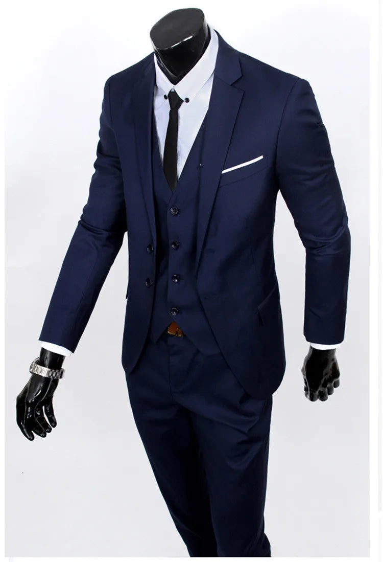 Spring Autumn New Fashion Men's Trendy Slim Business Solid Color 3 Pieces of Suits Sets Single Greasted Blazers Waistcoat Pants Velora
