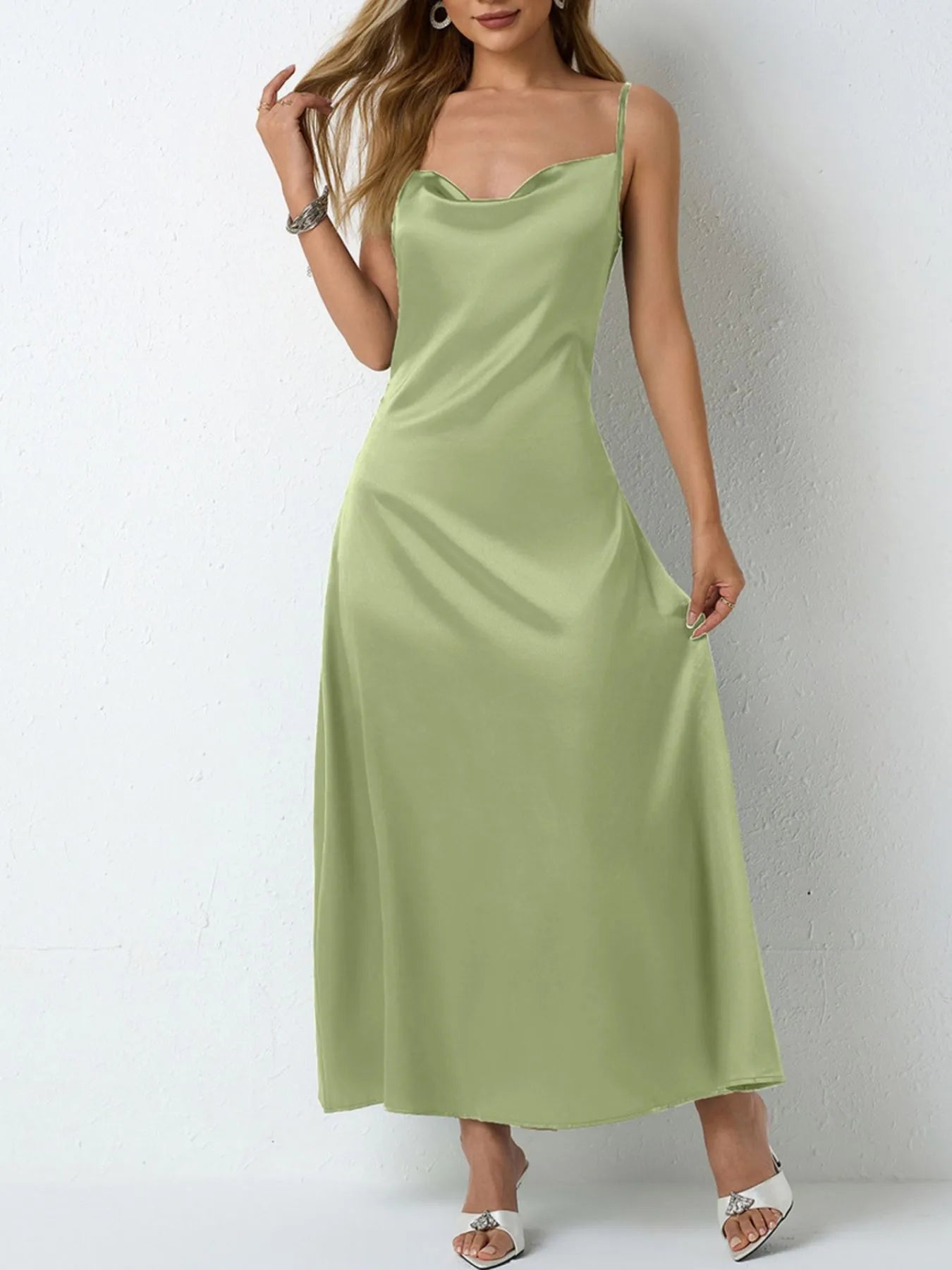Satin Cowl Neck Cami Dress - Velora Luxury Fashion