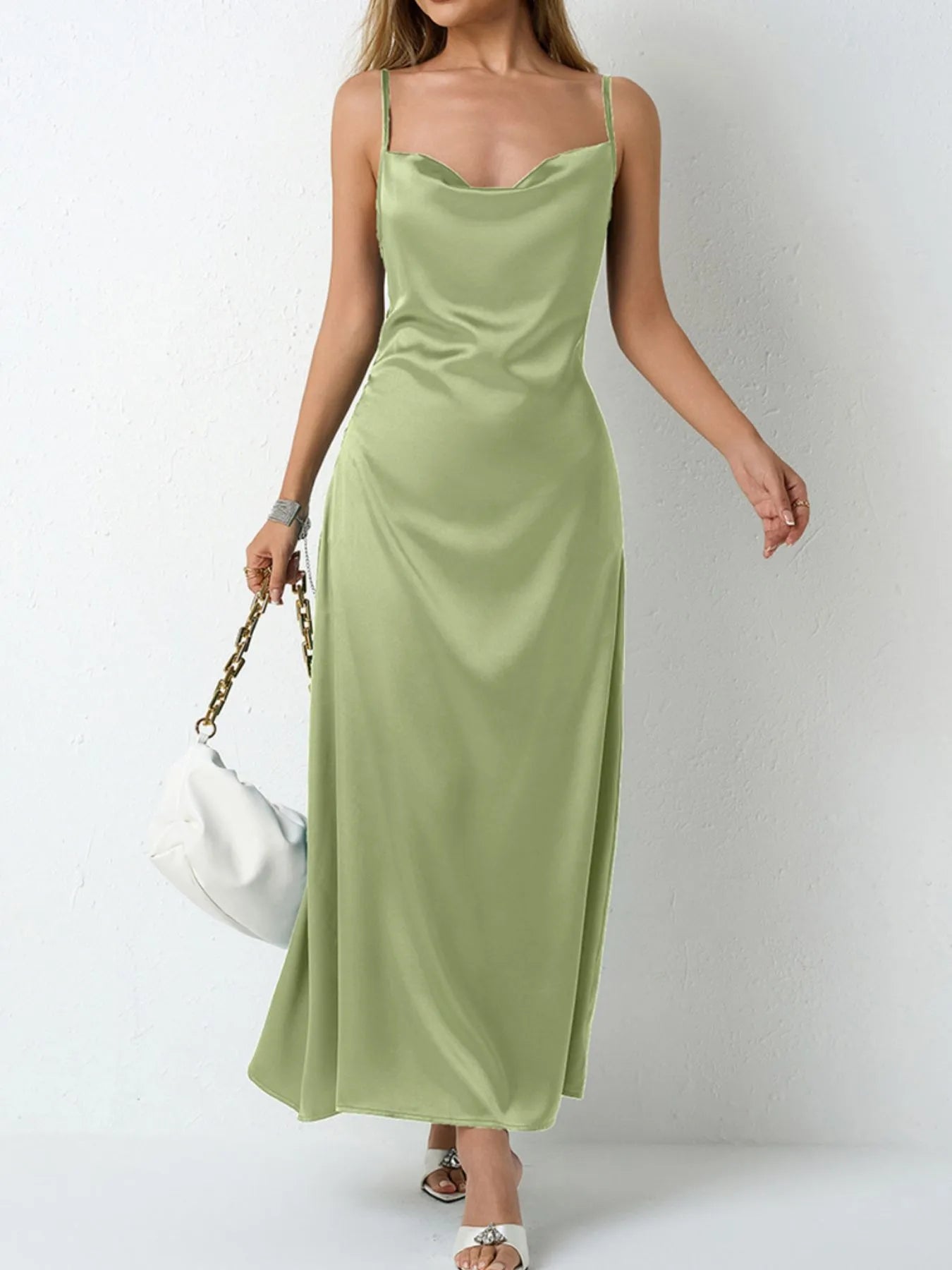 Satin Cowl Neck Cami Dress - Velora Luxury Fashion