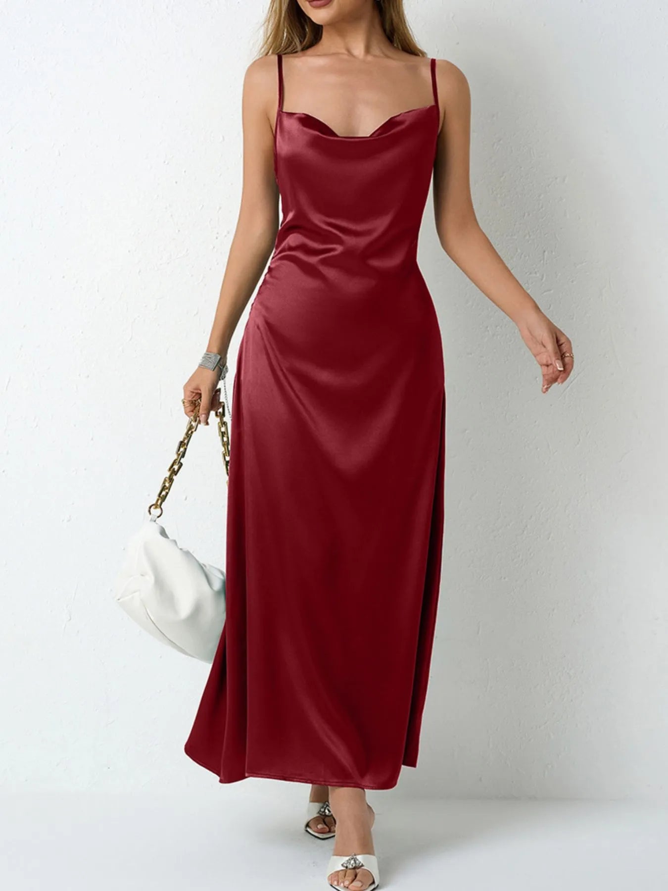 Satin Cowl Neck Cami Dress - Velora Luxury Fashion
