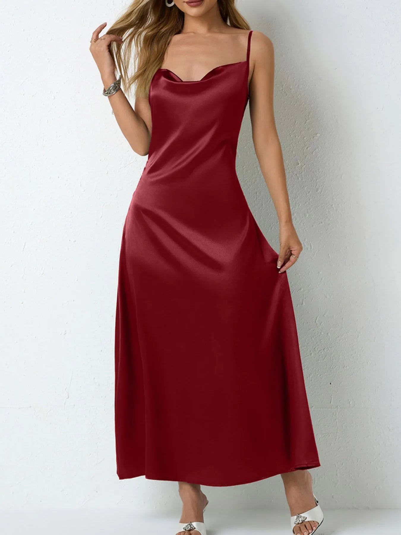 Satin Cowl Neck Cami Dress - Velora Luxury Fashion