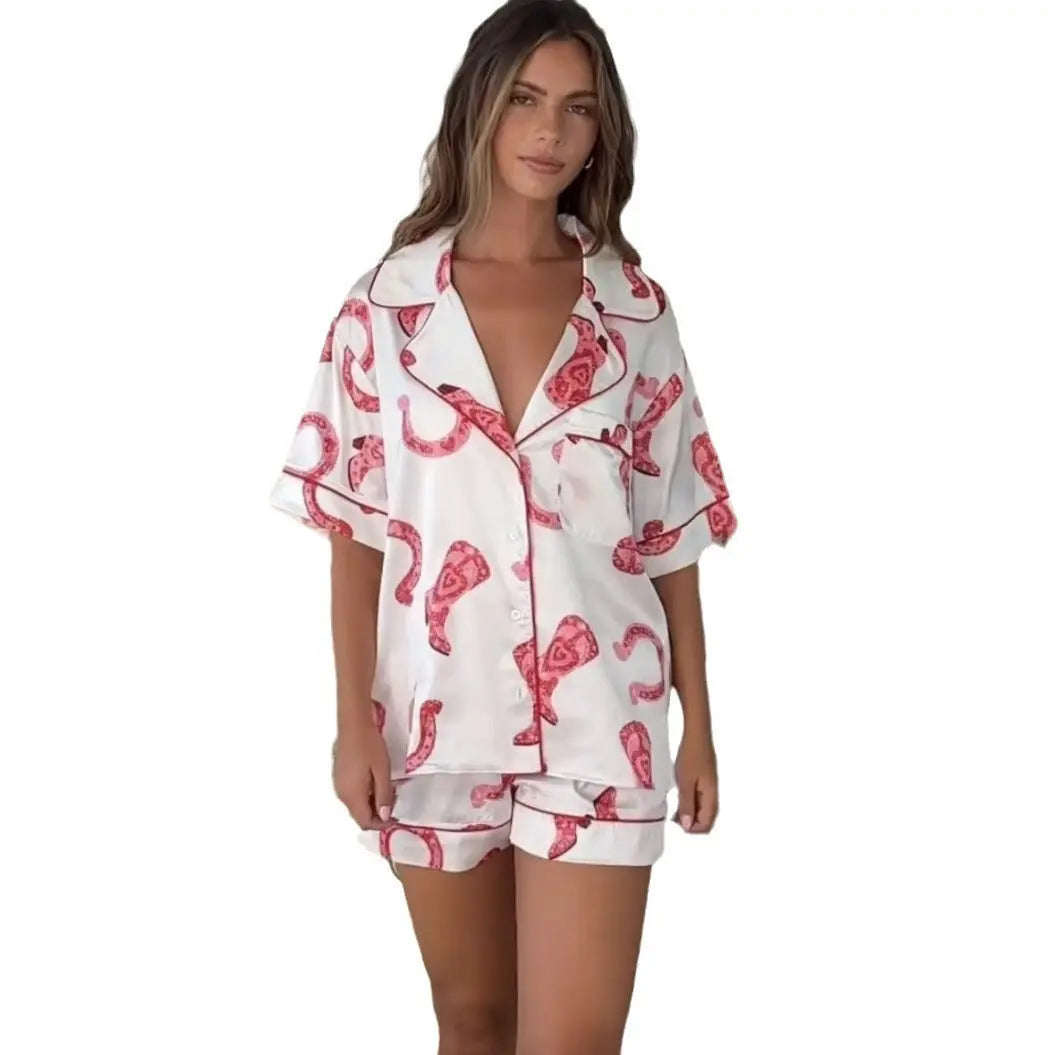 Satin Printed Two-piece Suit Pajamas For Women EX-STOCK Canada
