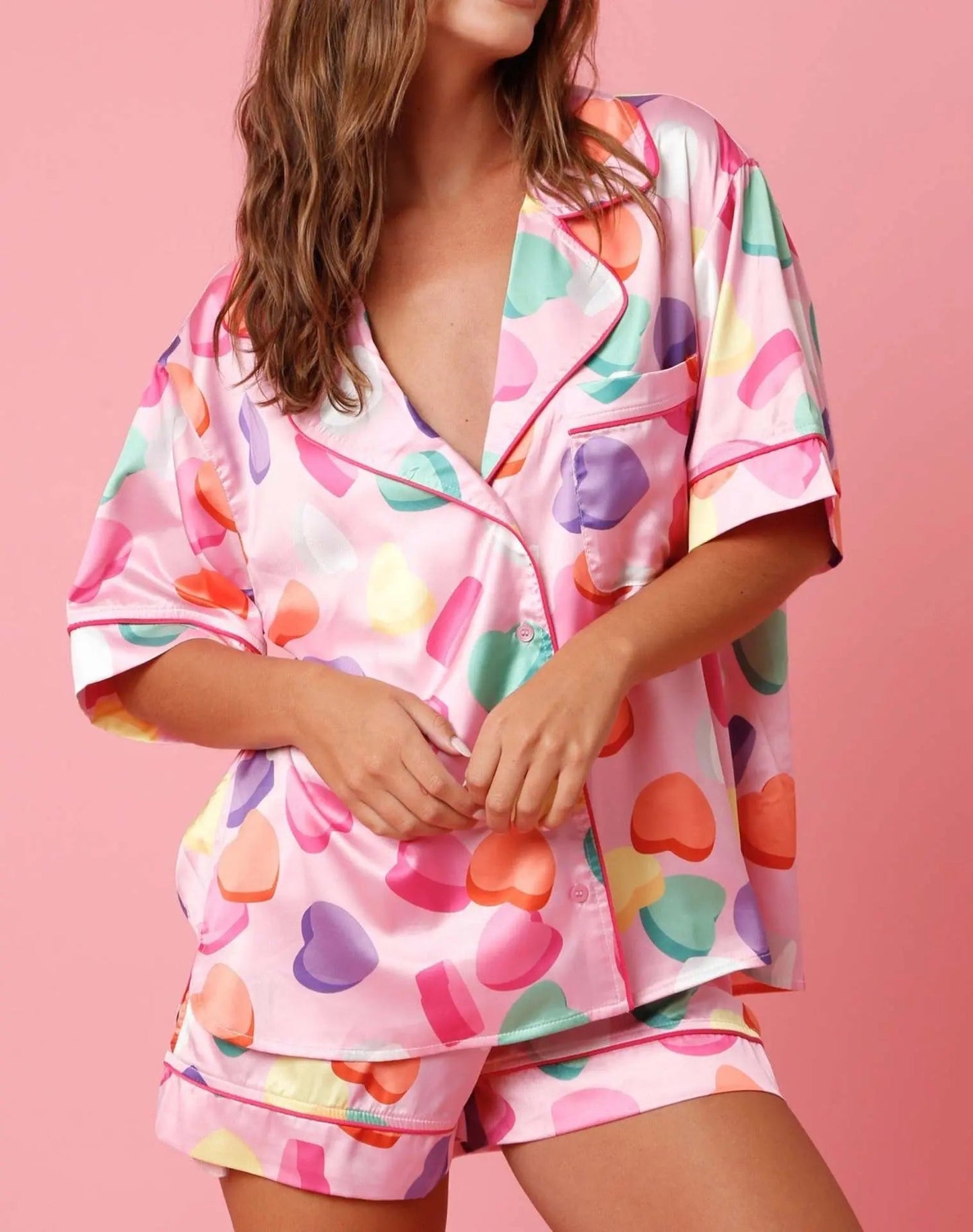Satin Printed Two-piece Suit Pajamas For Women EX-STOCK Canada