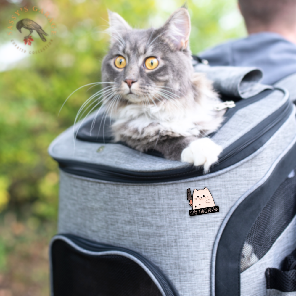 "Say That Again" Stabby Cat | Collectible Pin - Velora Luxury Fashion