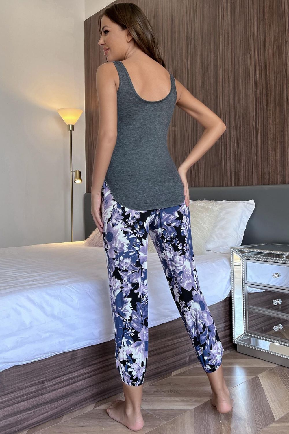 Scoop Neck Tank and Floral Cropped Pants Lounge Set - Velora Luxury Fashion