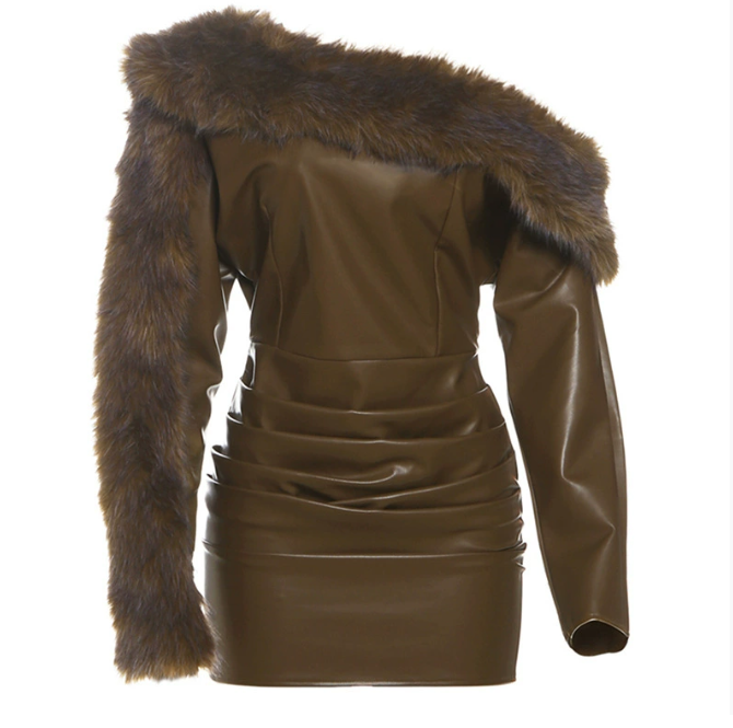 Faux leather OFF-Shoulder Mini Dress