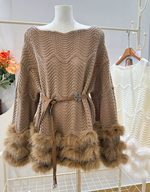 Fur Belted Mini Dress