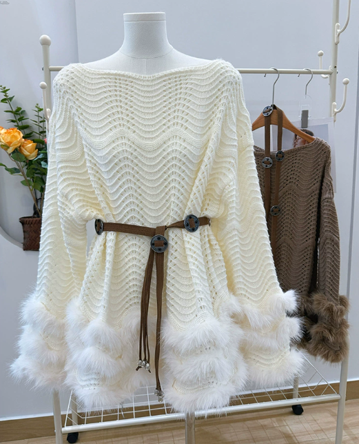 Fur Belted Mini Dress