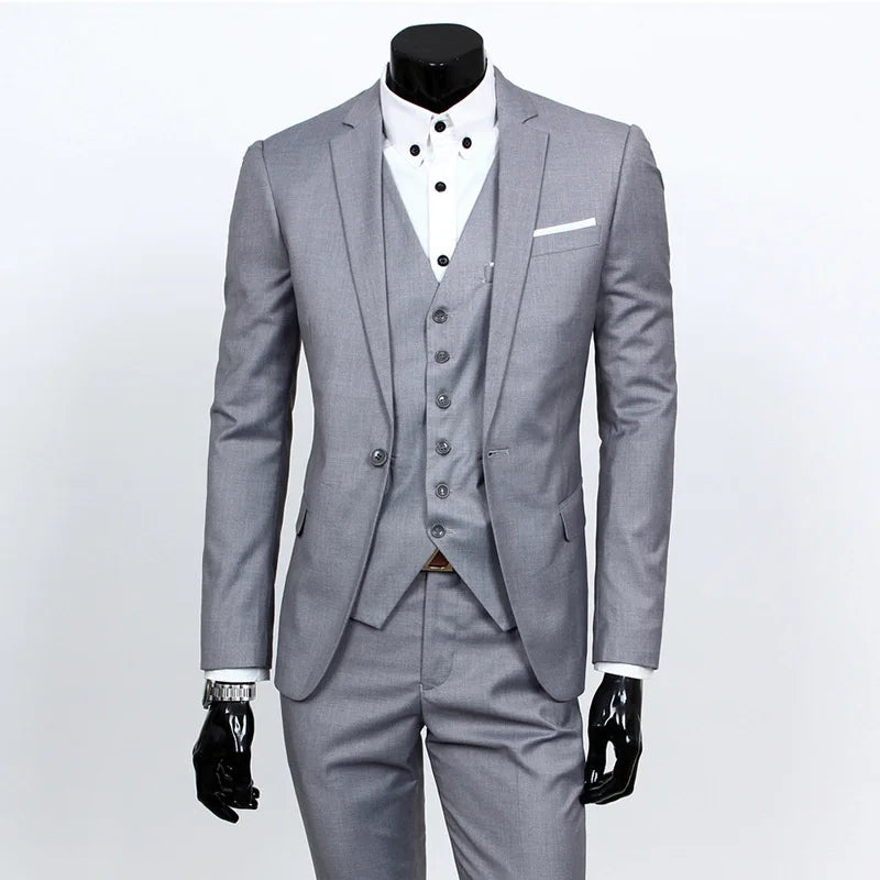 Spring Autumn New Fashion Men's Trendy Slim Business Solid Color 3 Pieces of Suits Sets Single Greasted Blazers Waistcoat Pants Velora
