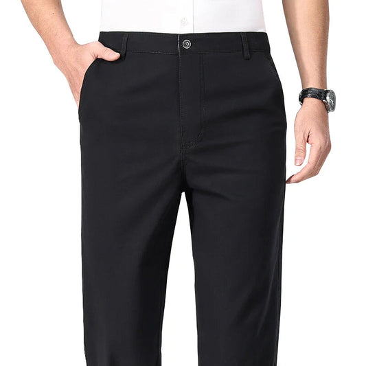Spring Summer Cotton Suit Pants Men Solid Color Smart Casual Dress Trousers Man Lightweight Zipper Fly Straight Breathable Pants - Velora