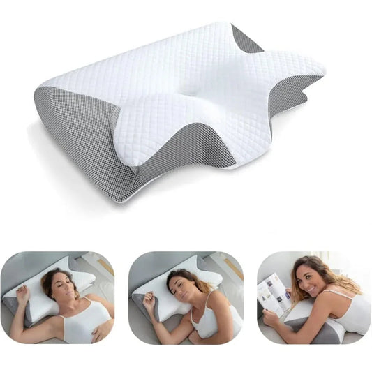 1pc Memory Foam Cervical Pillow, 2 in 1 Ergonomic Contour Orthopedic Pillow for Neck Pain, Contoured Support Pillows,Neck Pillow Velora