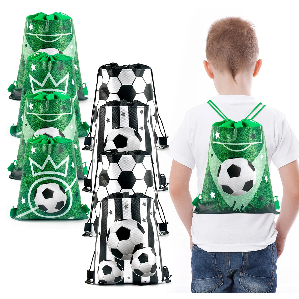 3/6/12pcs Children Football Drawstring Bags Football Backpack Sport Party Drawstring Goodie Favor Bags Gifts Birthday Party - Velora