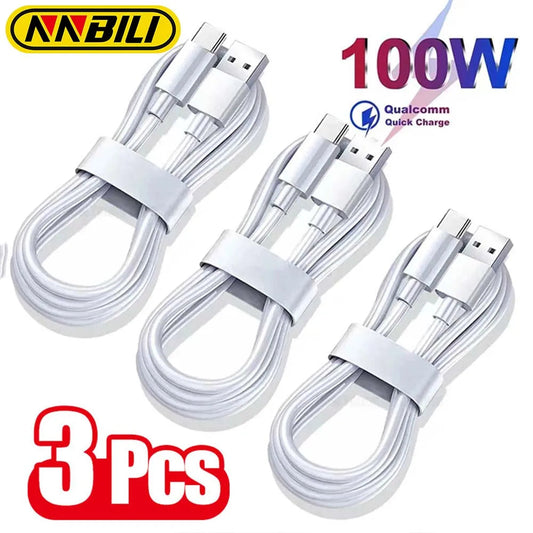 NNBILI 1-3PCS 10A 100W Type C Super Fast Charging Cable Data Cord For Huawei OPPO vivo iQoo Quick Charing USB C Cables - Velora